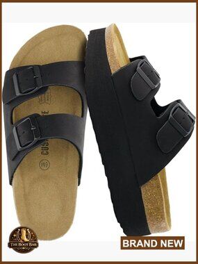 Comfortable Platform Sandals with Double Buckle Straps and Suede Footbed